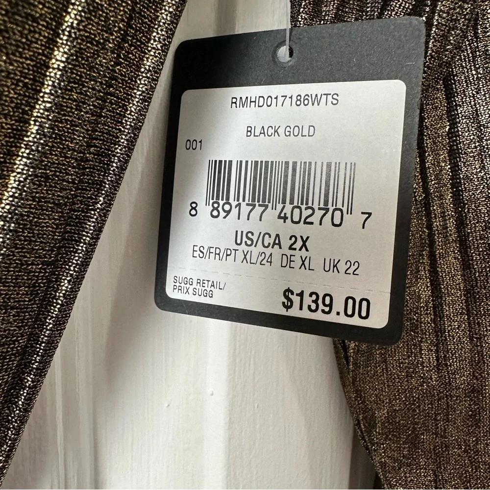 Rachel Roy Collection Pleated Metallic Wrap Dress Black & Gold 2X NWT